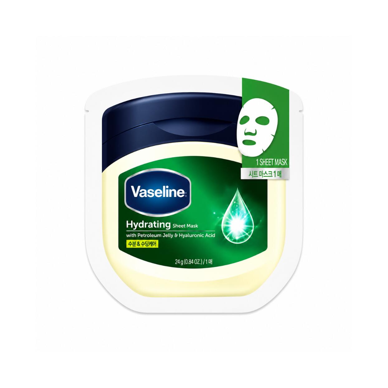 Vaseline Hydrating Sheet Mask 5 Sheets 23ml 0.77 fl. oz. each 高精製ワセリン ヒアルロン酸 水分補給成分を最適配合 カサつきや水分不足により低下した肌バリアへ 速やかに潤いを充填する水分集中ケア用シートマスク 多重ヒアルロン酸構造による角層保水能の増強 極小分子から高分子までの水分補給成分が 角層内部のすみずみまで均一に浸透 水分保持能高め インナードライ状態の角層へみずみずしいハリ感 微粒子化したワセリンが 皮膚表面へ軽やかな親和性保護膜を形成 補給した水分を逃がさず密封し 外部乾燥刺激から角層ラメラ構造を守ります 23mlエッセンスを含んだ水分フィット素材を採用 過敏化しやすい角層表面にも摩擦を与えず隙間なく密着 高透過低刺激シートで角層深部への優れた浸透力を実現