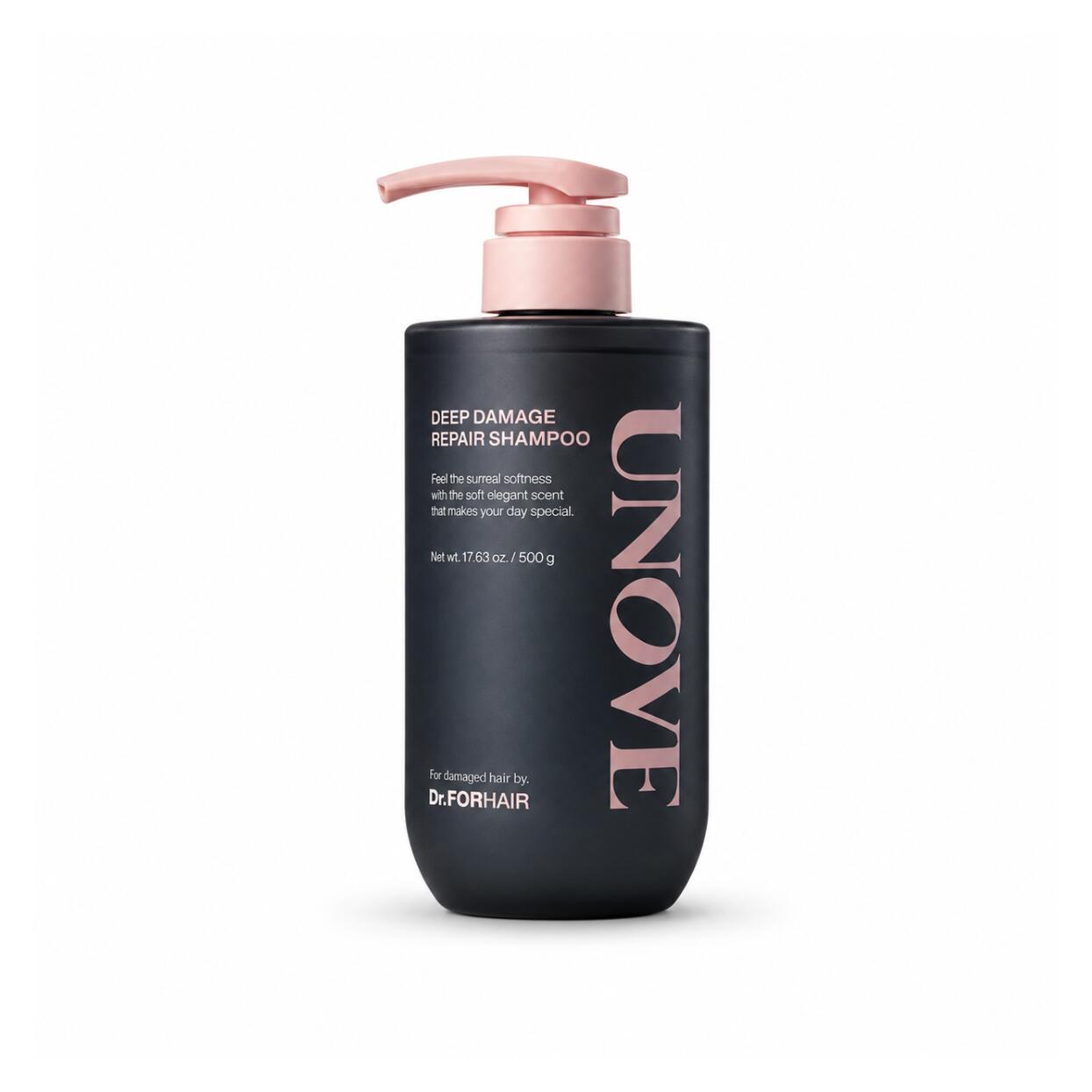 UNOVEDeep Damage Repair Shampoo 500g 豊富なタンパク質成分と31種類の栄養成分がダメージを受けた毛髪と頭皮へ速やかにうるおいを補給 濃密なもっちり泡が頭皮の皮脂や汚れを優しく洗い流しパサつきや指通りの悪さを解消しサロン帰りのような指通りのなめらかなツヤ髪へ導くタンパク質補修ダメージケアシャンプー