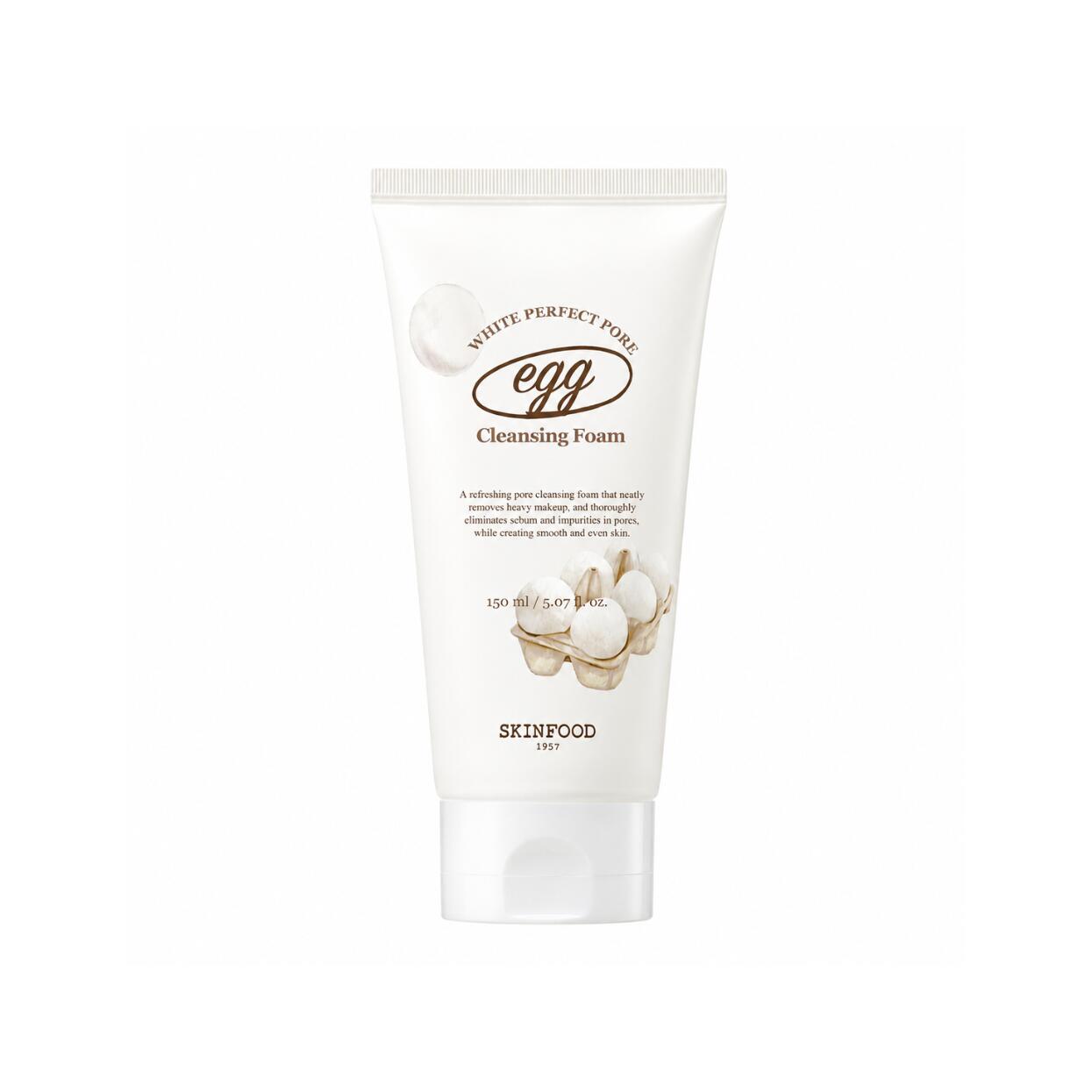 SKINFOOD Egg White Perfect Pore Cleansing Foam 150g 卵白成分配合の濃密な泡が毛穴の奥の汚れや余分な皮脂を吸着してさっぱり洗い落としツルツルとなめらかな肌に整える洗顔フォーム