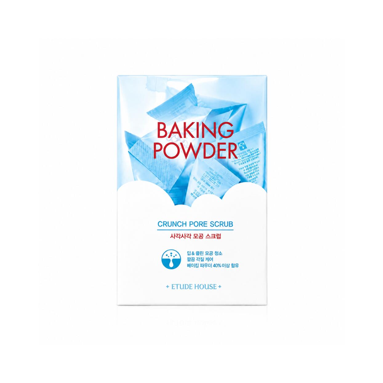 ETUDE Baking Powder Crunch Pore Scrub 7g 24 40%以上配合ベーキングパウダーの超微細スクラブ粒子と清涼感のある整肌成分が不要な角質や毛穴奥の皮脂汚れを吸着除去し皮脂バランスを整えつるんとなめらか毛穴レス肌へ