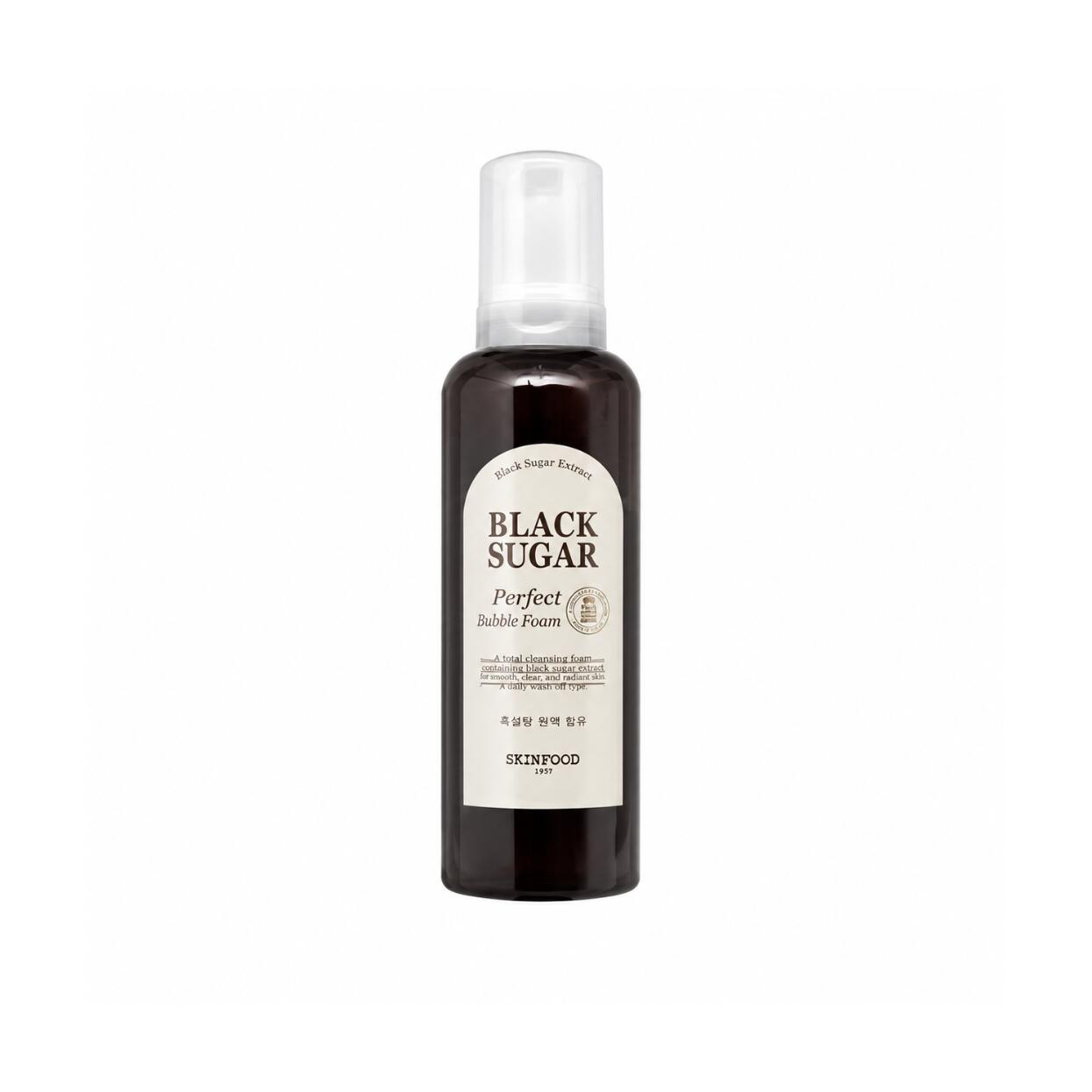 SKINFOOD Black Sugar Perfect Bubble Foam 200ml ミネラル豊富な黒糖エキス スクロースを配合した濃密な微細泡が肌に負担をかけずに不要な老廃角質や毛穴汚れをやさしくオフ洗顔後もうるおいを保持しながらなめらかで透明感のある肌へ