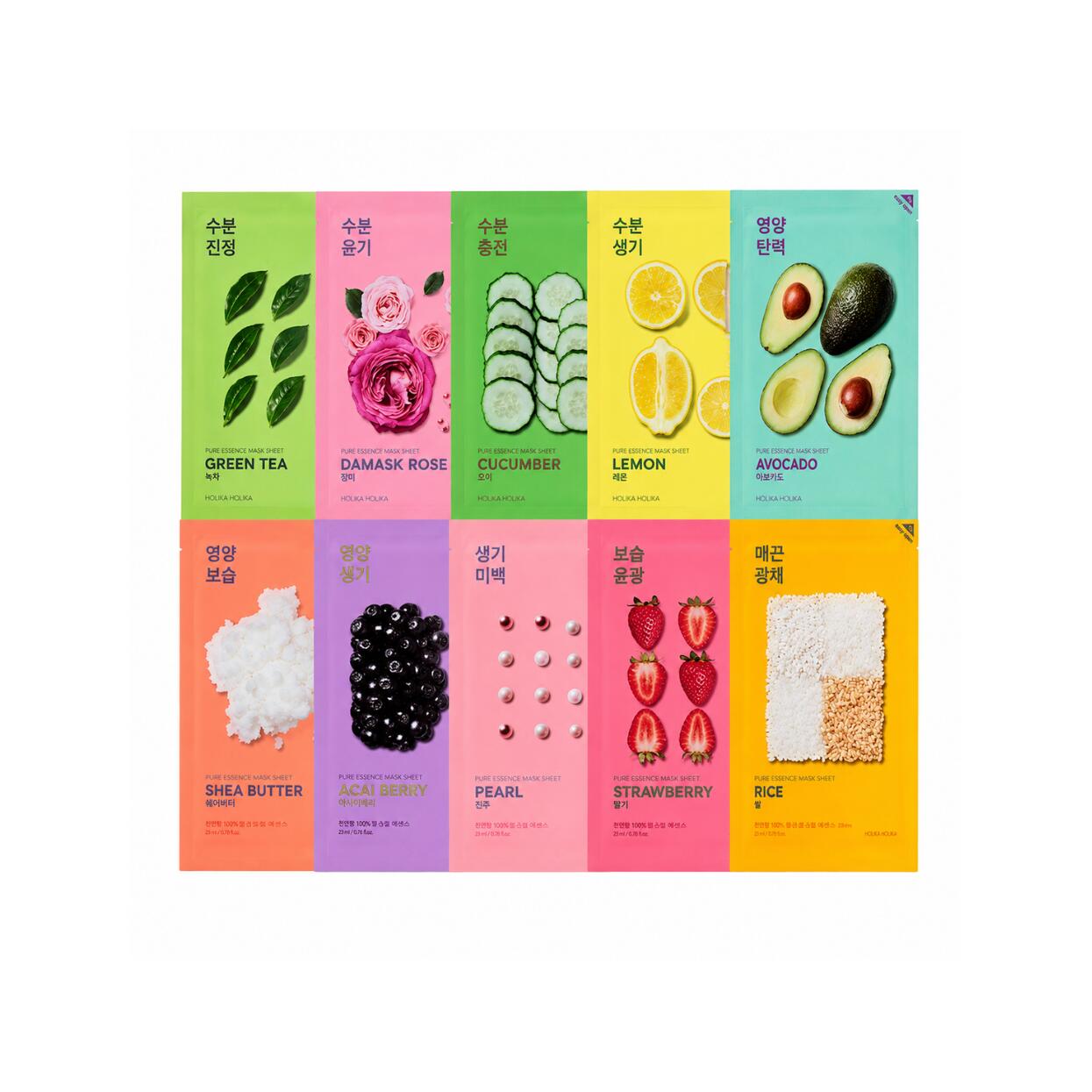HOLIKA HOLIKA Pure Essence Mask Sheet 20ml 植物由来のユーカリセルロースシートが肌に吸い付くように薄く密着 厳選された自然由来エッセンスのうるおいを角質層までダイレクトに届け乾燥 ゆらぎくすみなど肌悩みに合わせ集中ケアできる低刺激デイリーシート