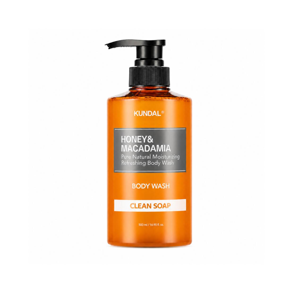 KUNDALHoney Macadamia Pure Body Wash Clean Soap 500ml ハチミツエキスとマカダミア種子エキス配合 弱酸性高保湿ボディウォッシュ アロエベラ液汁と植物由来オイルが乾燥を防ぎながらきめ細やかな濃密泡でやさしく洗浄 清潔感あふれる爽やかなクリーンソープの香り