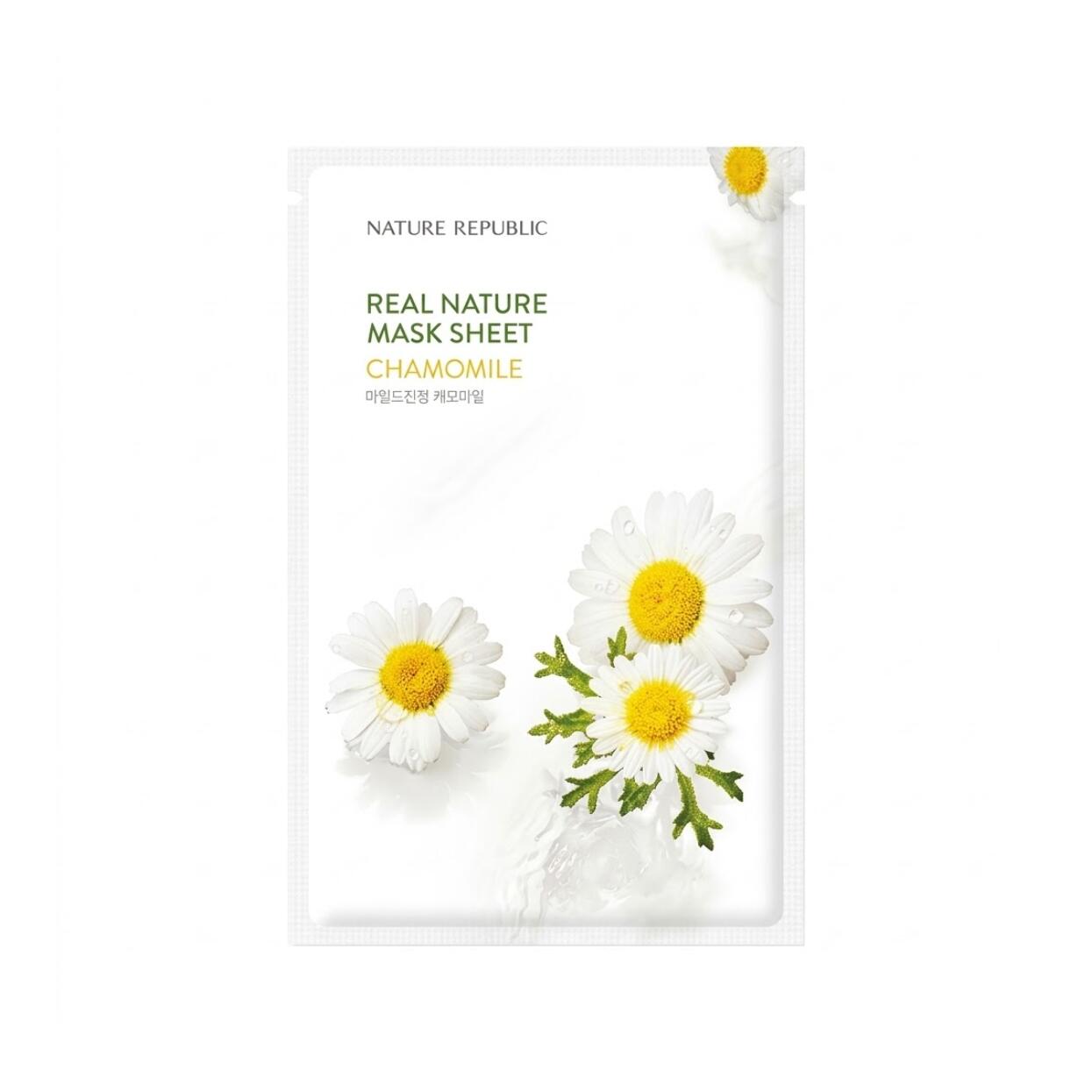 NATURE REPUBLIC Real Nature Chamomile Mask Sheet 23ml 優れた整肌 保護作用を持つカミツレ花エキス配合 乾燥や外的刺激によってゆらぎやすい肌をやさしくいたわりすこやかなコンディションへ肌荒れ防止 リフレッシュ鎮静 世界各地の豊かな自然の恵みを取り入れた韓国発の自然派スキンケアブランドアロエベラやCICAをはじめとする植物由来成分にこだわりデリケートな肌をやさしく整えます毎日続けやすい確かな品質とコストパフォーマンスで世代や性別を問わず支持されています