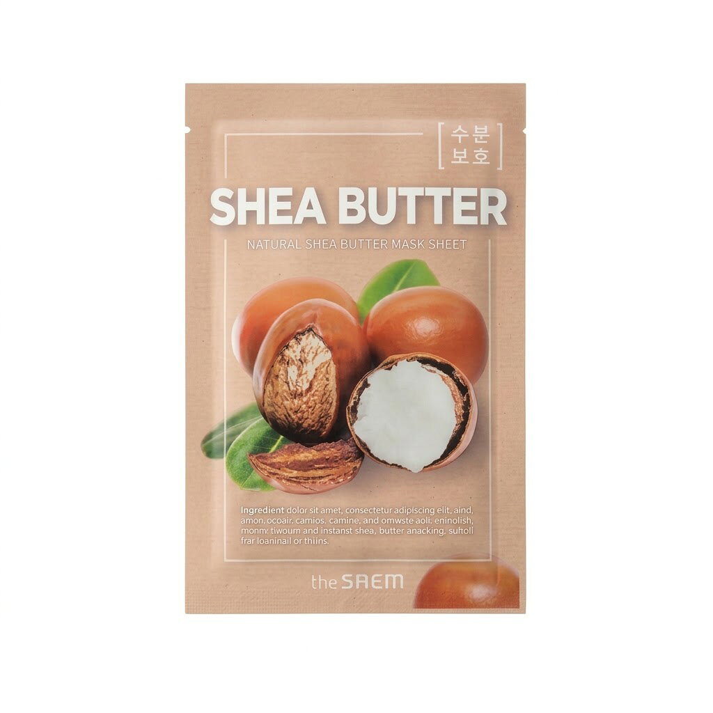 THE SAEM Natural Shea Butter Mask Sheet 21ml 保湿力に優れた天然植物性油脂であるシアバター配合カサつきごわついた肌に濃密なうるおいと油分を与えしっとりやわらか肌に