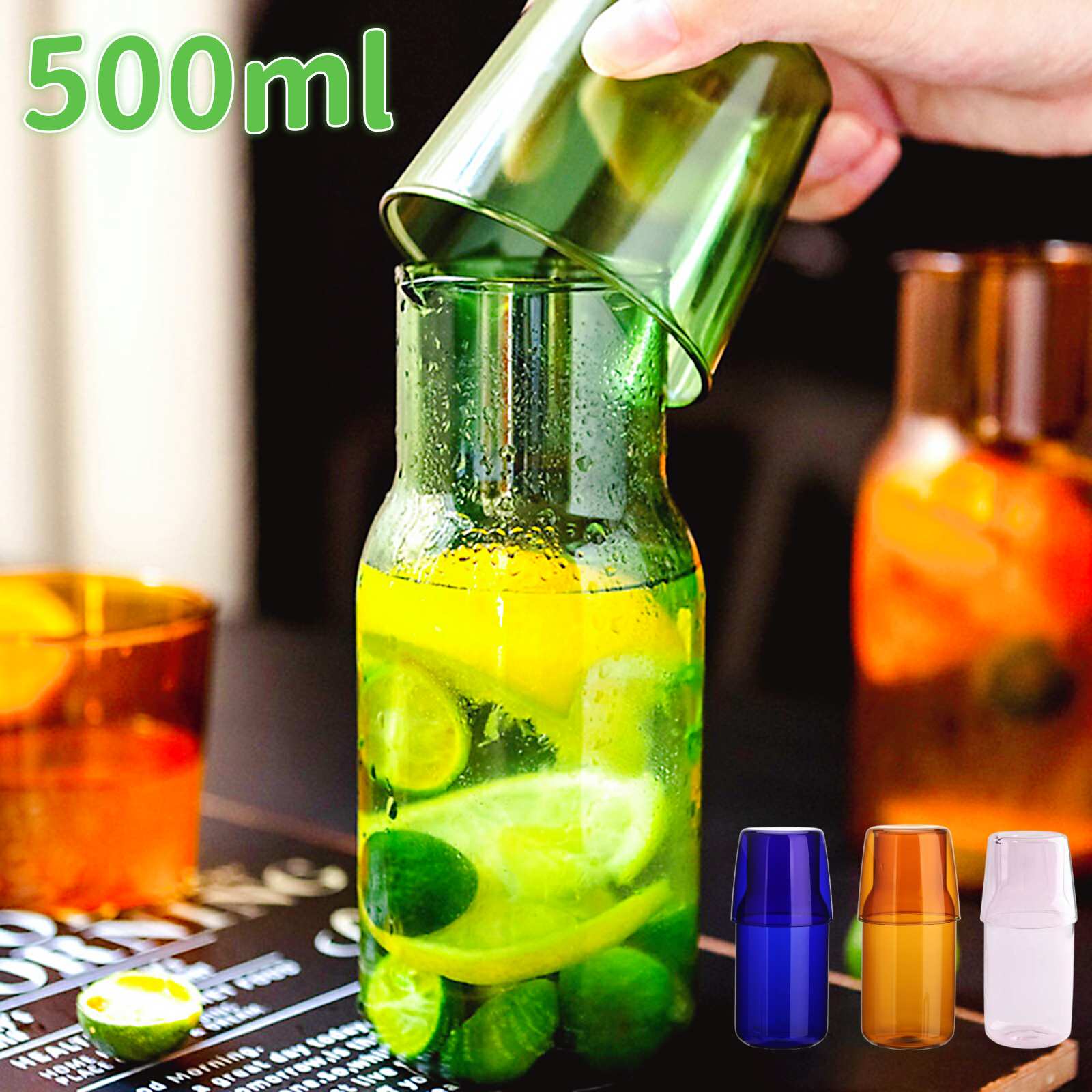 ガラス ピッチャー 水差し カラフェ 500ml ガラスジャグ コップ 冷水ポット ナイトカラフェ おしゃれ ..