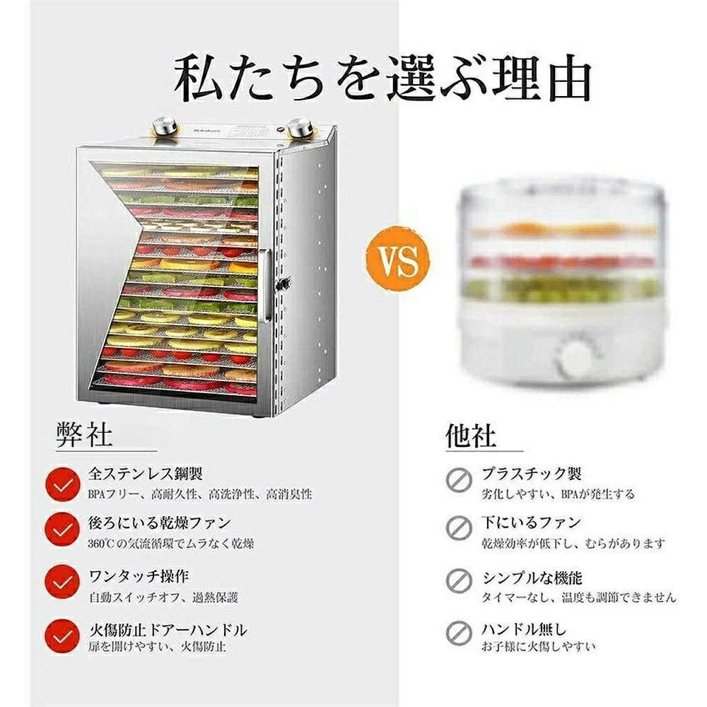 家庭用業務用 フードドライヤー 食品乾燥機 ドライフルーツメーカー ステンレス鋼 電気食品脱水機 フー..
