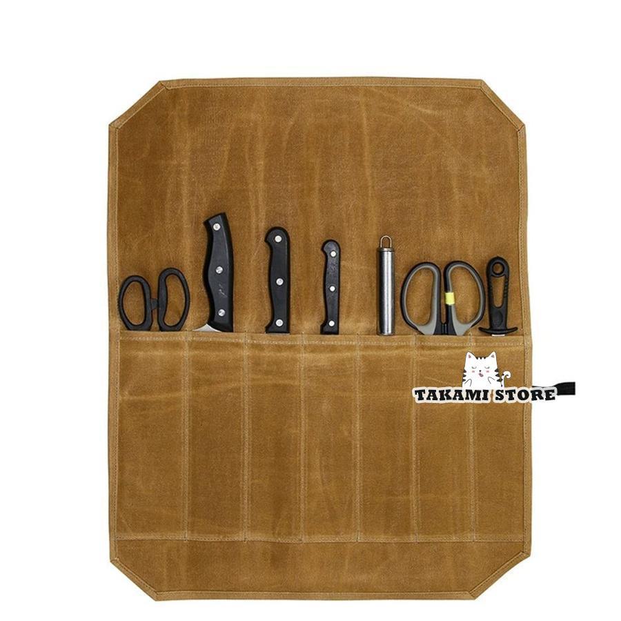 包丁ケース 7本収納 帆布 厚手 防水 軽量 包丁バッグ 包丁カバー 包丁袋 持ち運び 布巻きタイプ 包丁 ..