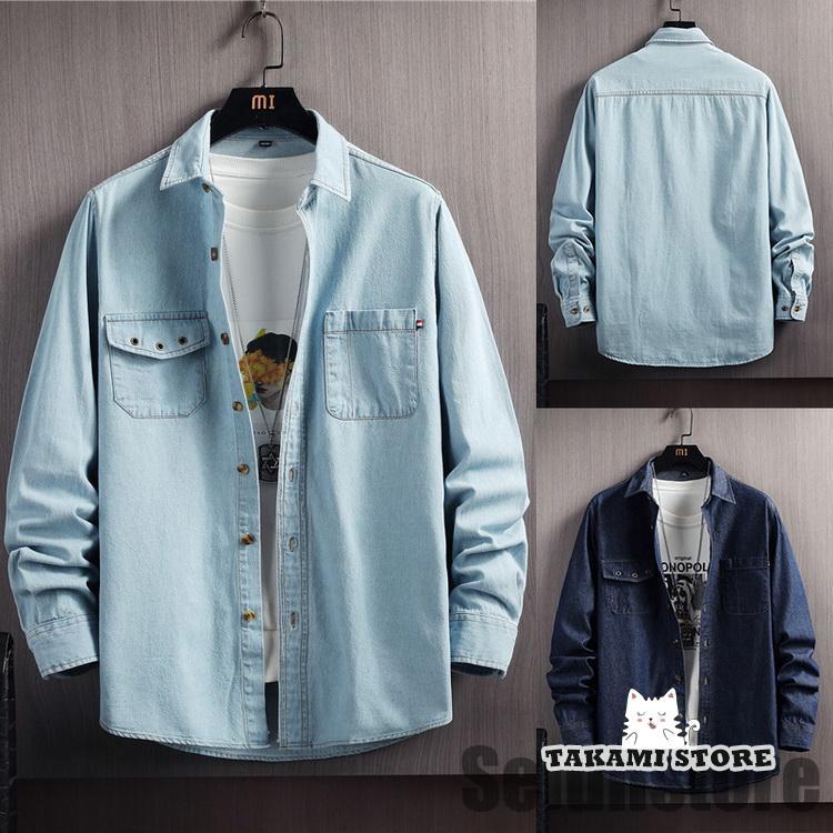 Chambray Shirts - メンズ ダンガリーシャツ カジュアルシャツ デニムシャツ 開襟シャツ トップス ダンガリー 長袖シャツ 秋服 秋物