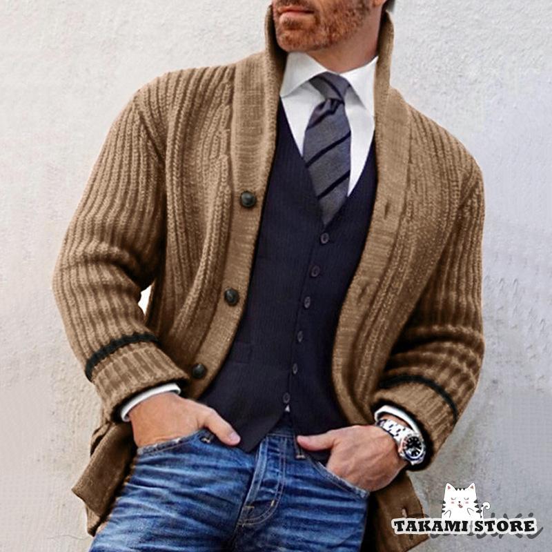 カーディガン メンズ ローケージ アウター ニット セーター 保温 カジュアル 秋服 冬服 厚手 ボーダー ..