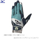 【1点のみメール便OK】MIZUNO ミズノ ジュニア バッティング手袋 ONE PIECE ワンピース ゾロ 両手用 軟式野球 硬式野球 ソフトボール 少年 少女 バッティンググローブ ネイビー×グリーン×シルバー 1EJEY54614 2502ai