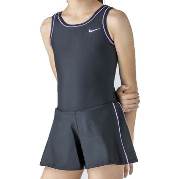 【メール便送料無料】ナイキ NIKE 水着 キュロット ワンピース ブラック×パープル 150 160 170 ガールズ 学校 体育 水泳 スクール プール 1981902-12【取り寄せ商品】【202107V】