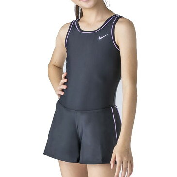 【メール便送料無料】ナイキ NIKE 水着 キュロット ワンピース ブラック×パープル 150 160 170 ガールズ 学校 体育 水泳 スクール プール 1981902-12【取り寄せ商品】【202107V】