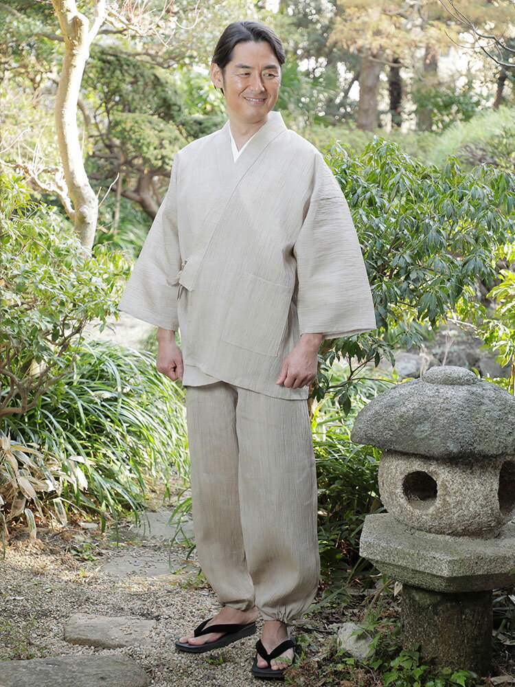 【送料無料】小千谷ちぢみ本麻作務衣(ベージュ・...の紹介画像2