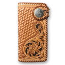 【サムライクラフト】 ロングウォレット A-1 シェリダンスタイル カービング x バスケットウィーブ ダブルステッチ 31mm/38mmシルバーコンチョ ・ウォレットチェーンアタッチメント選択(ドロップハンドル追加料金)