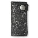 【サムライクラフト】 ロングウォレット A-1 サムライクラフト シェリダンスタイル カービング ブラック ダブルステッチ 31mm/38mmシルバーコンチョ ・ウォレットチェーンアタッチメント選択(ドロップハンドル追加料金)