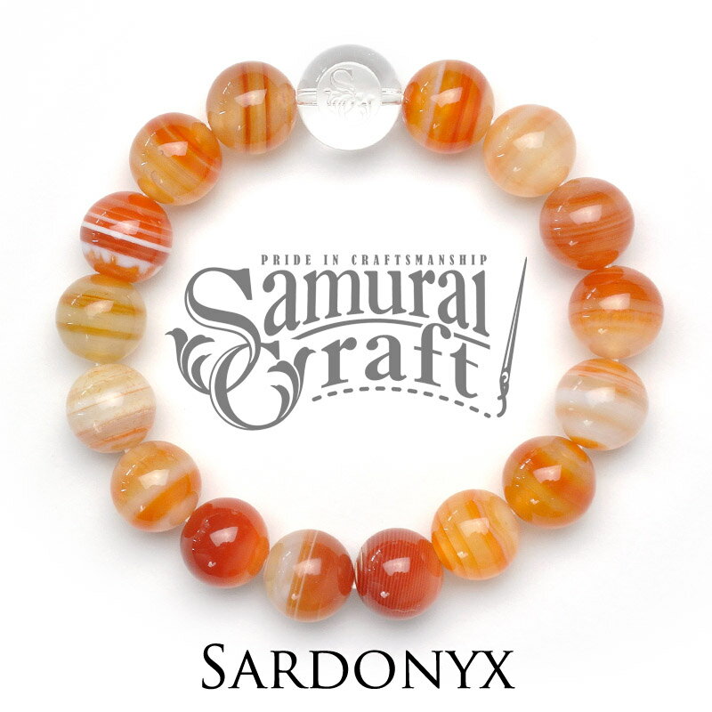 【サムライクラフト】サードオニキス 数珠ブレスレット 水晶 天然石 パワーストーン ヌメ革 経年変化 ..
