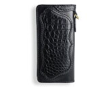【サムライクラフト】 ロングウォレット A-1 フラップレス ブラックサドルレザー クロコダイル ワニ インレイ 長財布 革財布 ハンドメイド ヌメ革 経年変化...
