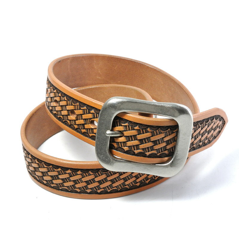 サムライクラフト BL-1 レザーベルト タイプ1 ベンズレザー ダブルロープ バスケットウィーブ スタンピング ギャリソンベルト ナチュラル ハンドメイド ヌメ革 経年変化 ベジタブルタンニンなめし 本革