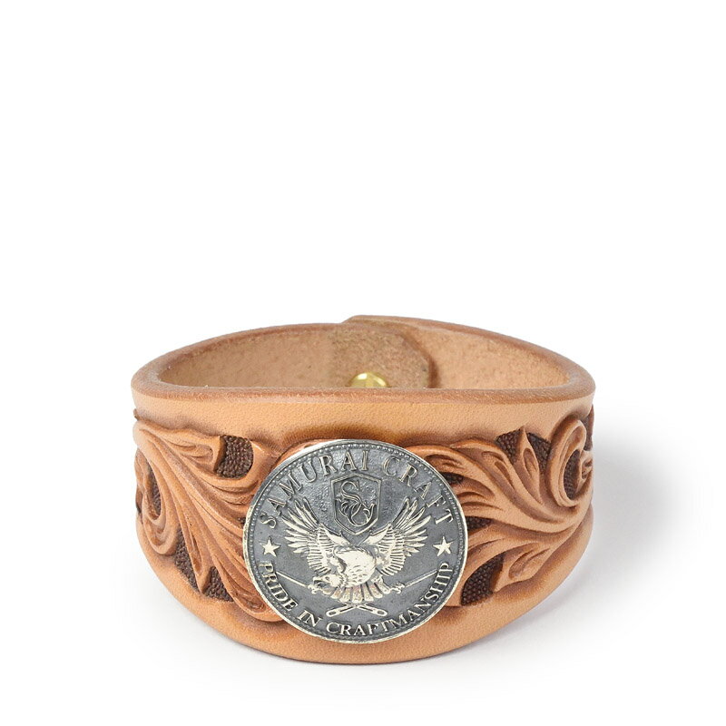 【サムライクラフト】レザーブレスレット シェリダンスタイルカービンング コンチョブレスレット コン..