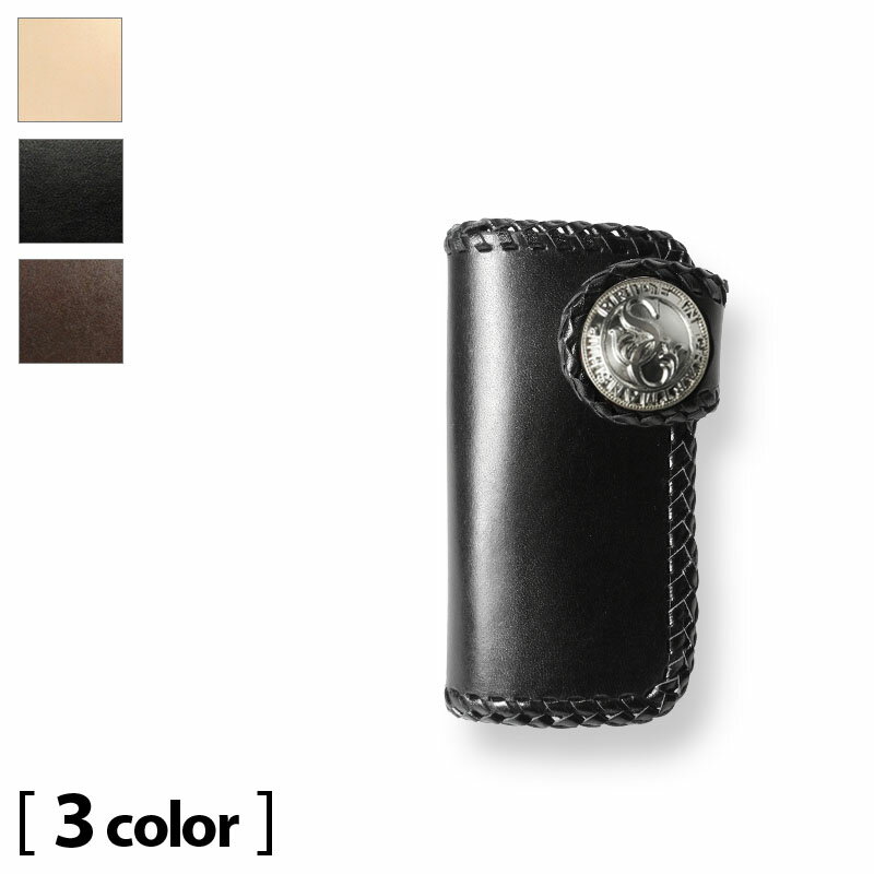 【サムライクラフト】 レザーキーケース ボタン式2つ折り サドルベーシック ナチュラル ブラウン ブラック ダブルステッチ ハンドメイド ヌメ革 経年変化 ベジタブルタンニンなめし 本革