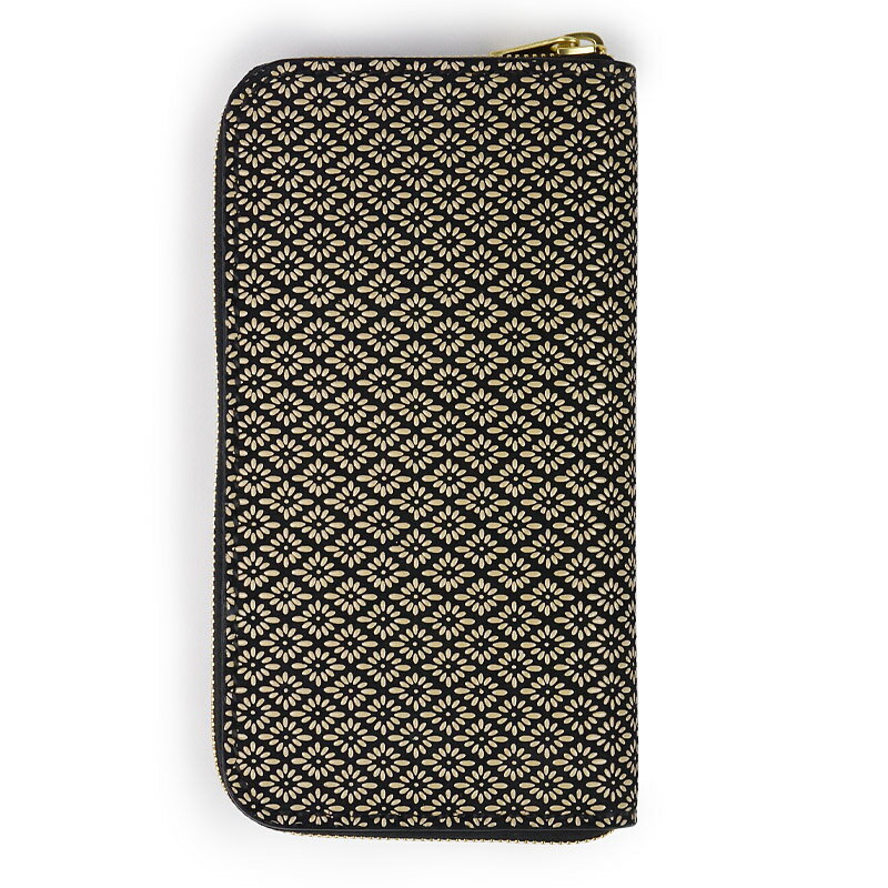 【サムライクラフト】 ラウンドファスナー ロングウォレット タイプ1 印伝 鹿革 ルガトショルダー ブラック 黒 エクセラ 革財布 ハンドメイド 和柄 菱菊 ビジネス ヌメ革 経年変化 ベジタブルタンニンなめし 本革