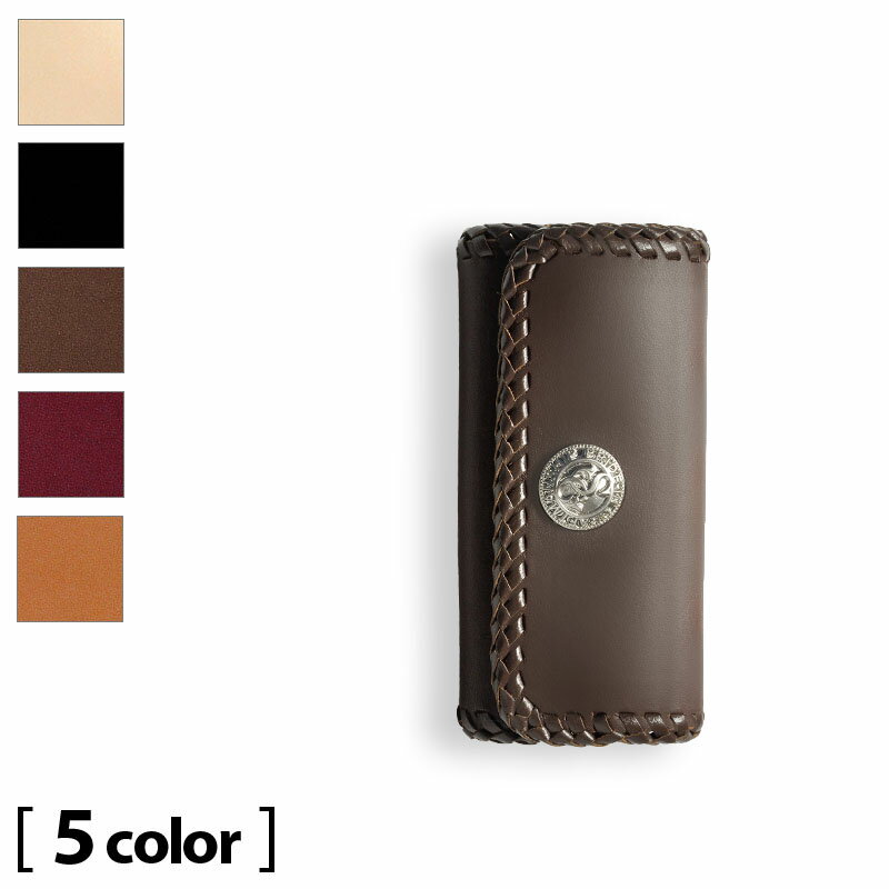 ギフト対応 ■品名：キーケース [ボタン式・カブセ型] ■素材：サドルレザー ■サイズ：115×60×厚み20mm ■サンプルコンチョ： SC-020(ニッケル/20mm) ※外周は革レースでのダブルステッチ。 キーケース　4連キーケース　...