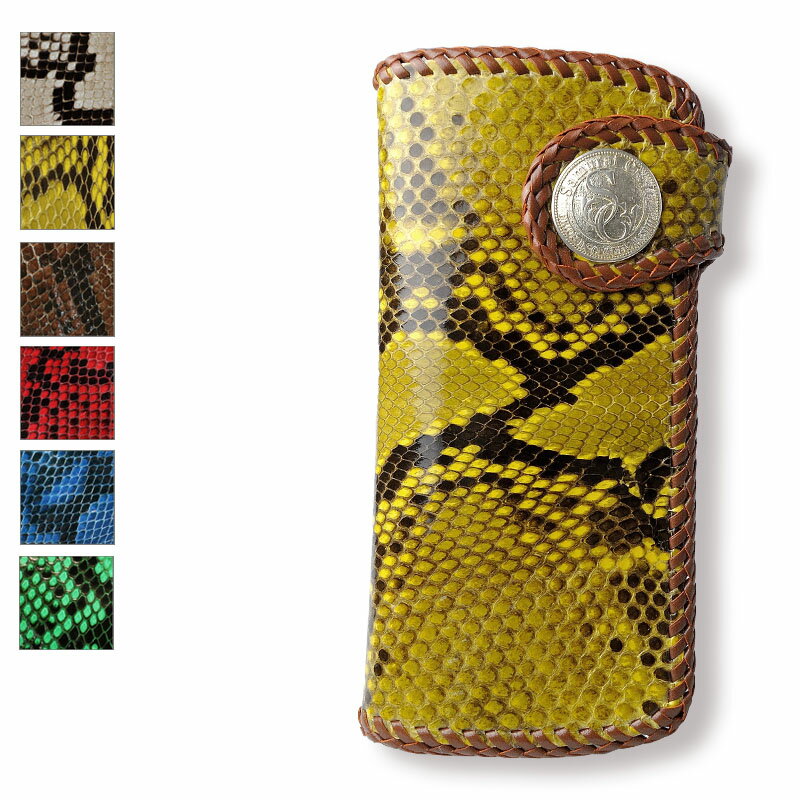 【サムライクラフト】 ロングウォレット A-2 ダイヤモンドパイソン ダブルステッチ 31mm/38mmシルバーコンチョ ・ウォレットチェーンアタッチメント選択（ドロップハンドル追加料金）