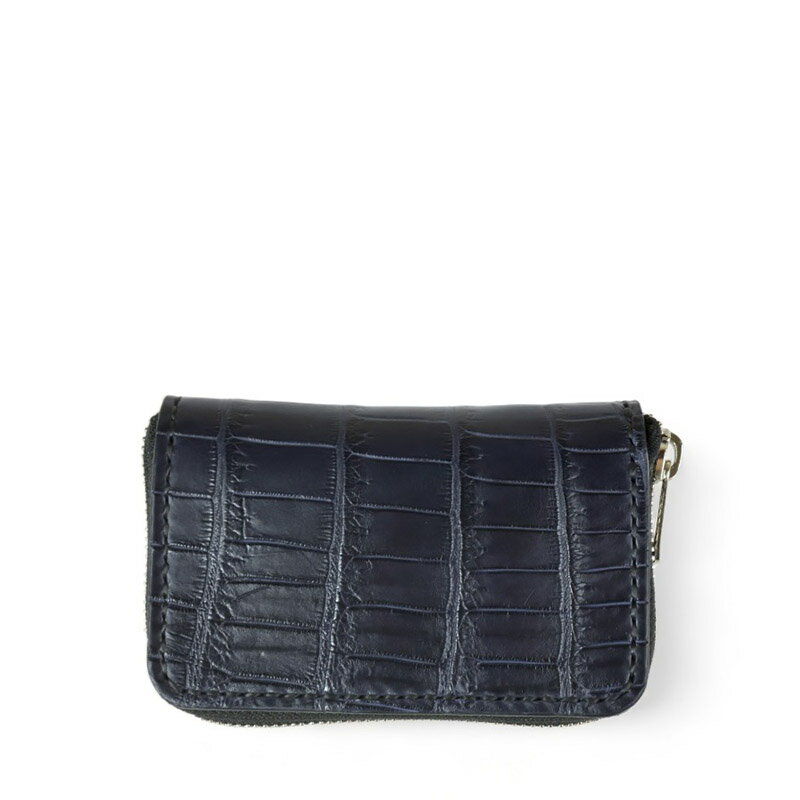 【サムライクラフト】 ラウンドファスナー ミニウォレット タイプ5 ナイルクロコダイル サファイヤ サファイア ワニ革 ダークネイビー カードケース ミニウォレット ワニ革 革財布 ハンドメイド ヌメ革 経年変化 ベジタブルタンニンなめし 本革 永年保証