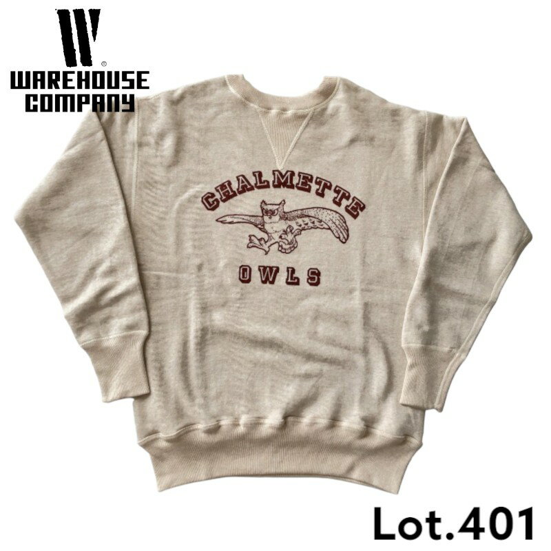 【WAREHOUSE】 ウエアハウス Lot 401 CHALMETTE スウェット トレーナー ロゴ 裏起毛 長袖 アメカジ