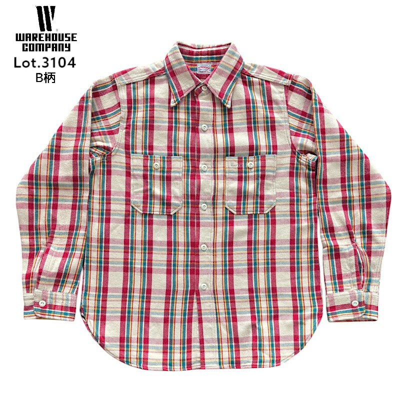 樂天商城 - 【WAREHOUSE】 ウエアハウス Lot 3104 FLANNEL SHIRTS B柄 ONE WASH ネルシャツ フランネルシャツ ワンウォッュシュ レッド アメカジ