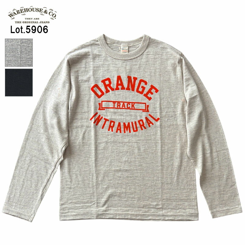 樂天商城 - 【WAREHOUSE】 ウエアハウス Lot 5906 ORANGE クルーネックT 長袖 フロッキープリント Tシャツ