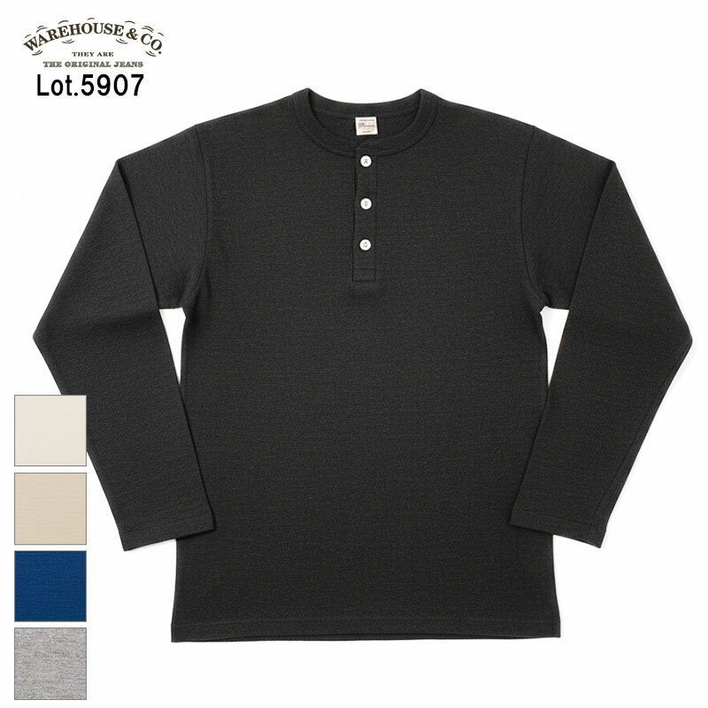 樂天商城 - 【WAREHOUSE】 ウエアハウス 5907 ヘンリーネック長袖Tシャツ 旧式ローゲージ編み機 シャドウボーダー ムラ糸 日本製 定番モデル