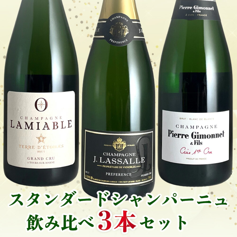 スタンダードシャンパーニュ飲み比べ3本セット 高級シャンパン champagne シャンパーニュ 飲み比べ セット シャンパンセット スパークリング ワイン 白ワイン 辛口シャンパン フランスワインセット スパークリングワイン シャルドネ100% ギフト