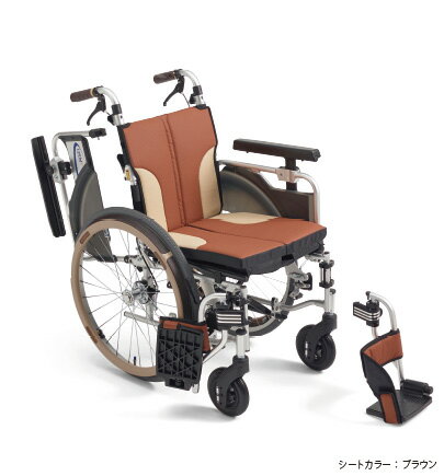(ミキ) 車椅子 コンパクト スキット1000 SKT-1000 自走式 モジュール エアタイヤ仕様 スリム 多機能 肘掛跳ね上げ 脚部スイングアウト 折りたたみ ブルー/レッド/ブラウン 耐荷重100kg MiKi