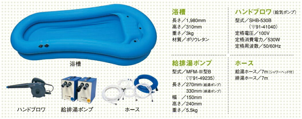 [弘進ゴム] コーシン快護おふろ セット1 (浴槽・給湯ポンプ・排湯ポンプ・ハンドブロワ)