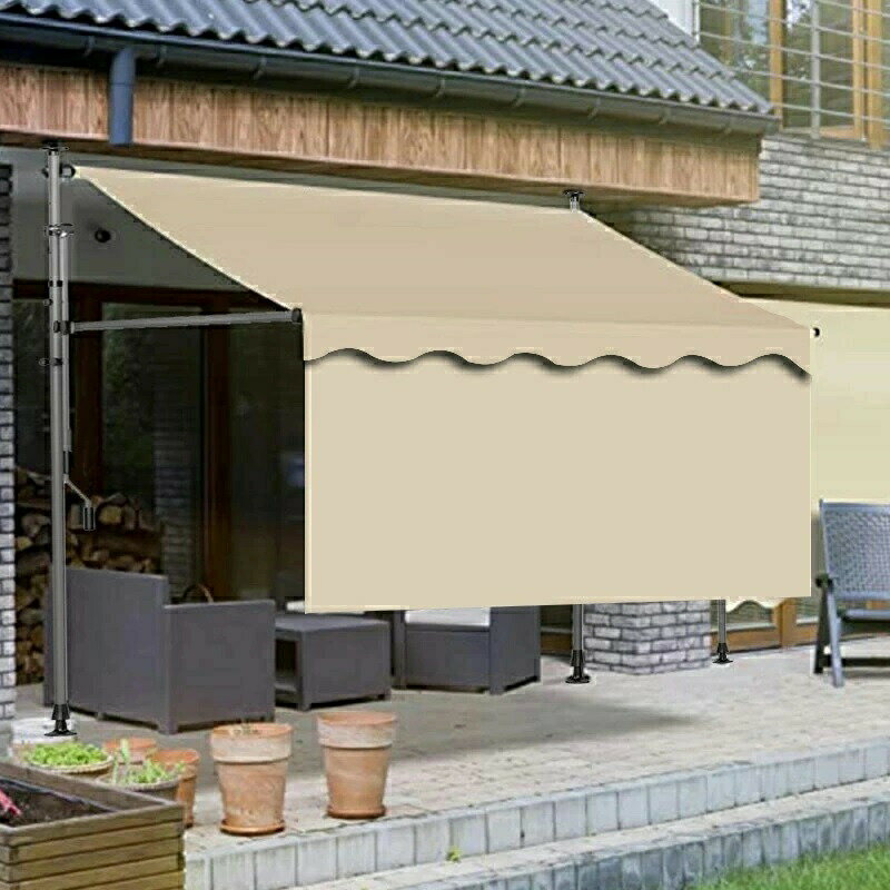 日除け シェード 屋外 オーニング 日よけ スクリーン 物干し竿付き 大型 突っ張り 前幕付き 幅2cm 幅2.5m 幅3m オーニングテント つっぱり日よけスクリーン 巻き取り式 サンシェード オーニング サンシェード 日除け UVカット 目隠し 角度、高さの調節が可能 遮光 遮熱 人気