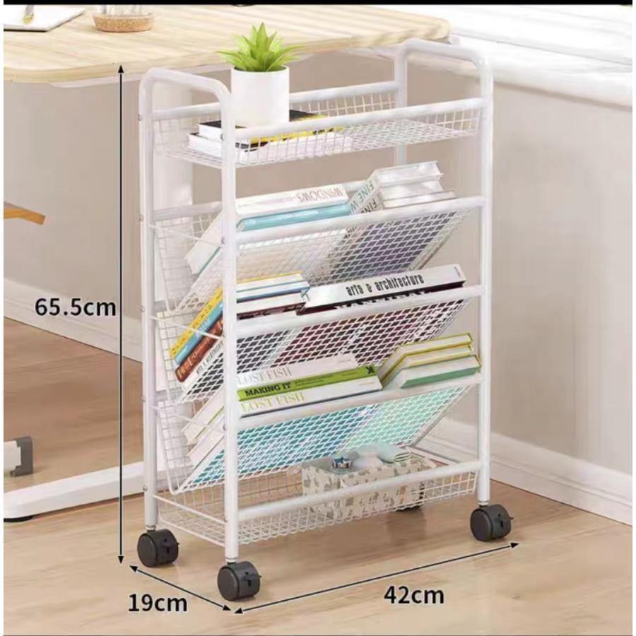 収納ワゴン ブックスタンド キャスター付き 本立て 本棚 大容量 収納ラック 斜め棚 仕切り オフィス フ..