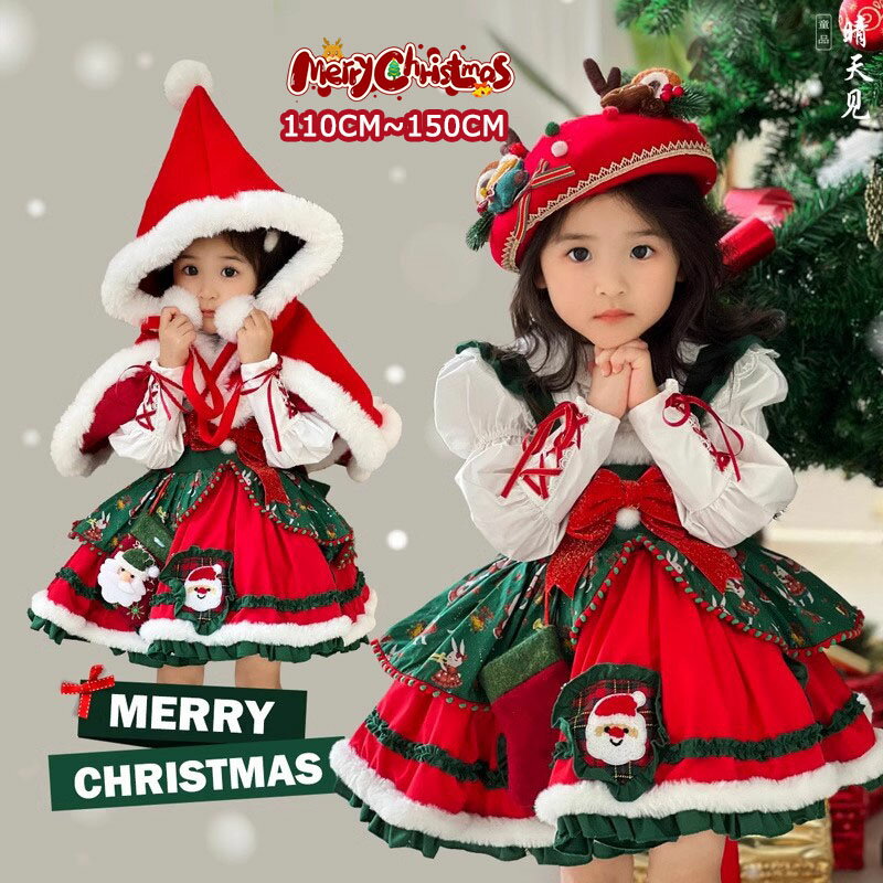 サンタ コスチューム 華麗 ロリータ風 クリスマスワンピース 女の子 ワンピース コスプレ マント イン..