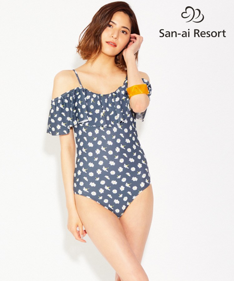 三愛水着楽園｜【SALE】【San-ai Resort】Small Flower　オフショルダー ワンピース水着 9号