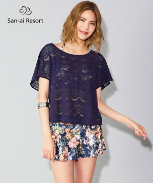 【San-ai Resort】ストレッチレース×Vintage Flower　サイドギャザーワイヤー 4点セット水着 9号/11号 水着 みずぎ ミズギ 4点セット水着 レディース水着