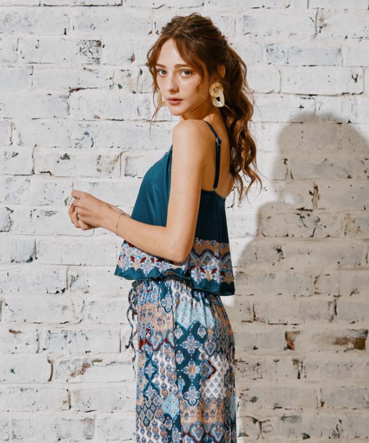 ロングパンツセット水着 9M・11L 【Coral veil(コーラルヴェール)】レディース 体型カバー カップ付き 3点セット タンキニ ママ水着 ウエスト ...