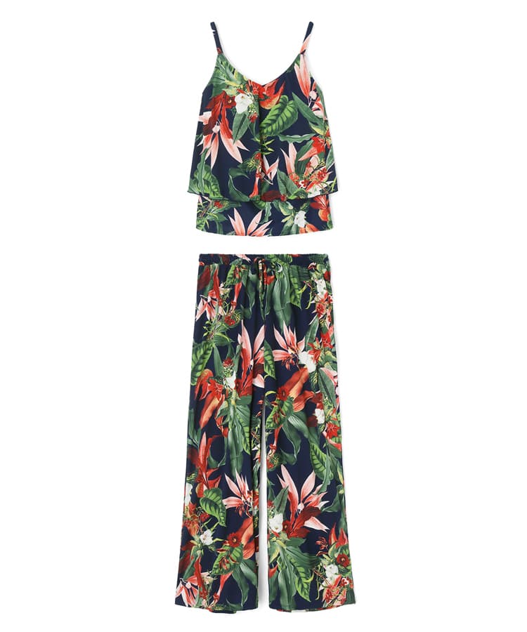 ロングパンツセット水着 9M・11L 【Coral veil(コーラルヴェール)】レディース セットアップ お腹 背中 体型カバー ウエストゴム 大人水着 リゾ...