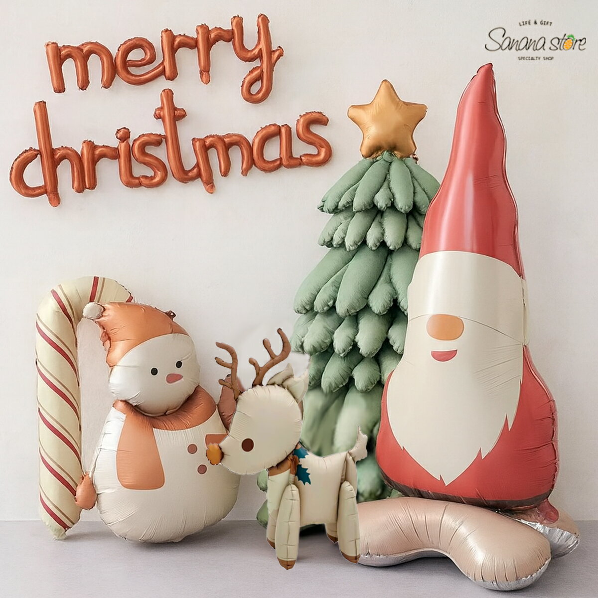 クリスマス バルーン BIGサイズ 飾り付け セット 飾り merry Christmas ガーランド レターバナー メリークリスマス 風船 パーティー 豪華 くすみカラー ニュアンスカラー シンプル おしゃれ サンタ トナカイ スノーマン キャンディケーン 送料無料 メール便 あす楽 対応可