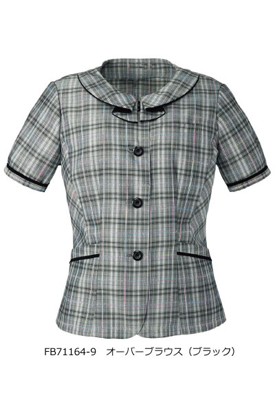 FB71164-9 オーバーブラウス(ブラック)レインボーウインドペングレンチェック (5号〜23号) FOLK フォーク【会社制服Sanapparel】