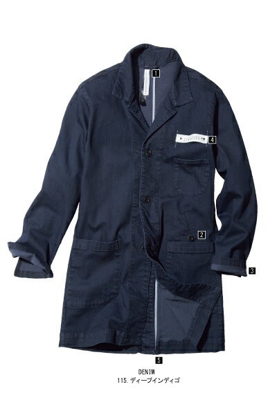D701BO デニムエンジニアコート ディープインディゴ BIO+オーバーダイ 作業着 ストレッチ素材 おしゃれな作業着 サイズ豊富 小さなサイズ 大きなサイズ...