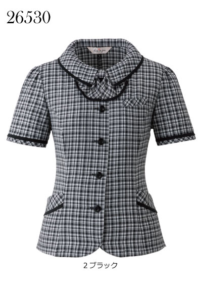 Rakuten - 事務服・制服　en joie26530　オーバーブラウス（ブラック）【5〜25号】大きいサイズ・小さいサイズ　マーブルチェック【会社制服Sanapparel】
