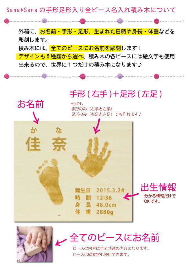 積み木お仕立券：手形 足形 赤ちゃん/全ピース名入れ＋手形足形 積み木18ピース【お仕立券】手形足形キット付/赤ちゃんメモリアルギフト/出産祝い 名入れ/1歳 誕生日プレゼント