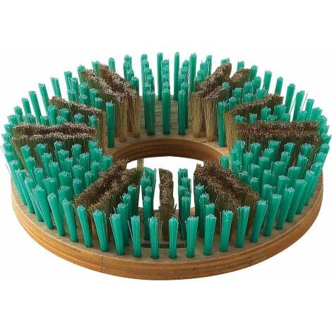 ポリッシャー洗浄用ブラシ 12インチ 耐久性 強力 清掃 業務用 フロア磨き 床清掃 建築現場 ホテル ビル 建築現場 車両メンテナンス 清掃用品 高品質 床用ブラシ 各種ポリッシャー対応 重作業用 安全 長寿命 山崎産業 真鍮トーロンブラシ 12インチ ポリッシャー用ブラシ