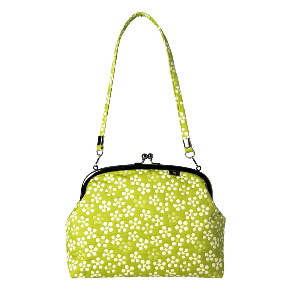 利休梅柄 がま口バッグ《 緑 》/ がまぐちハンドバッグ がまぐち ポシェット グリーン お土産 日本製 ..